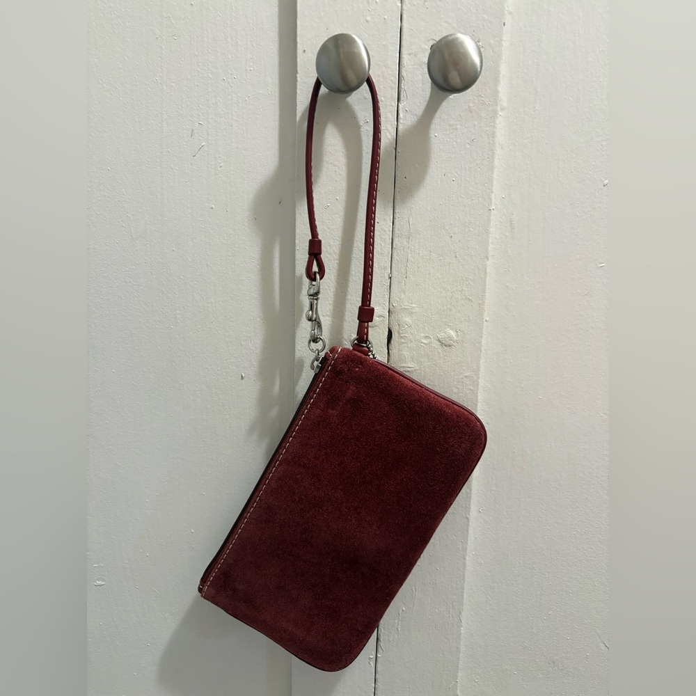 Coach Red/Burgundy Suede Leather Wristlet Bag - Picture 4 of 14